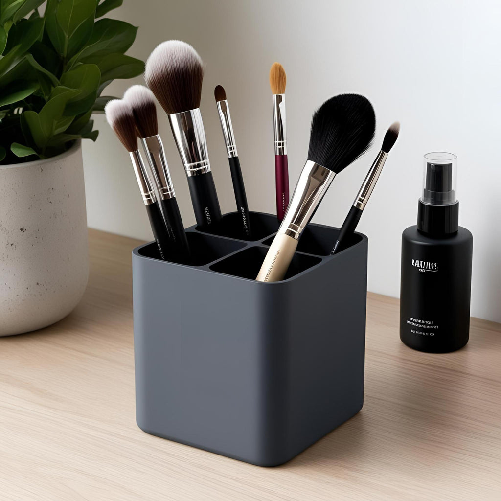 Modern 4-Compartment Makeup Brush Holder – Sleek, Stylish, and Super Versatile