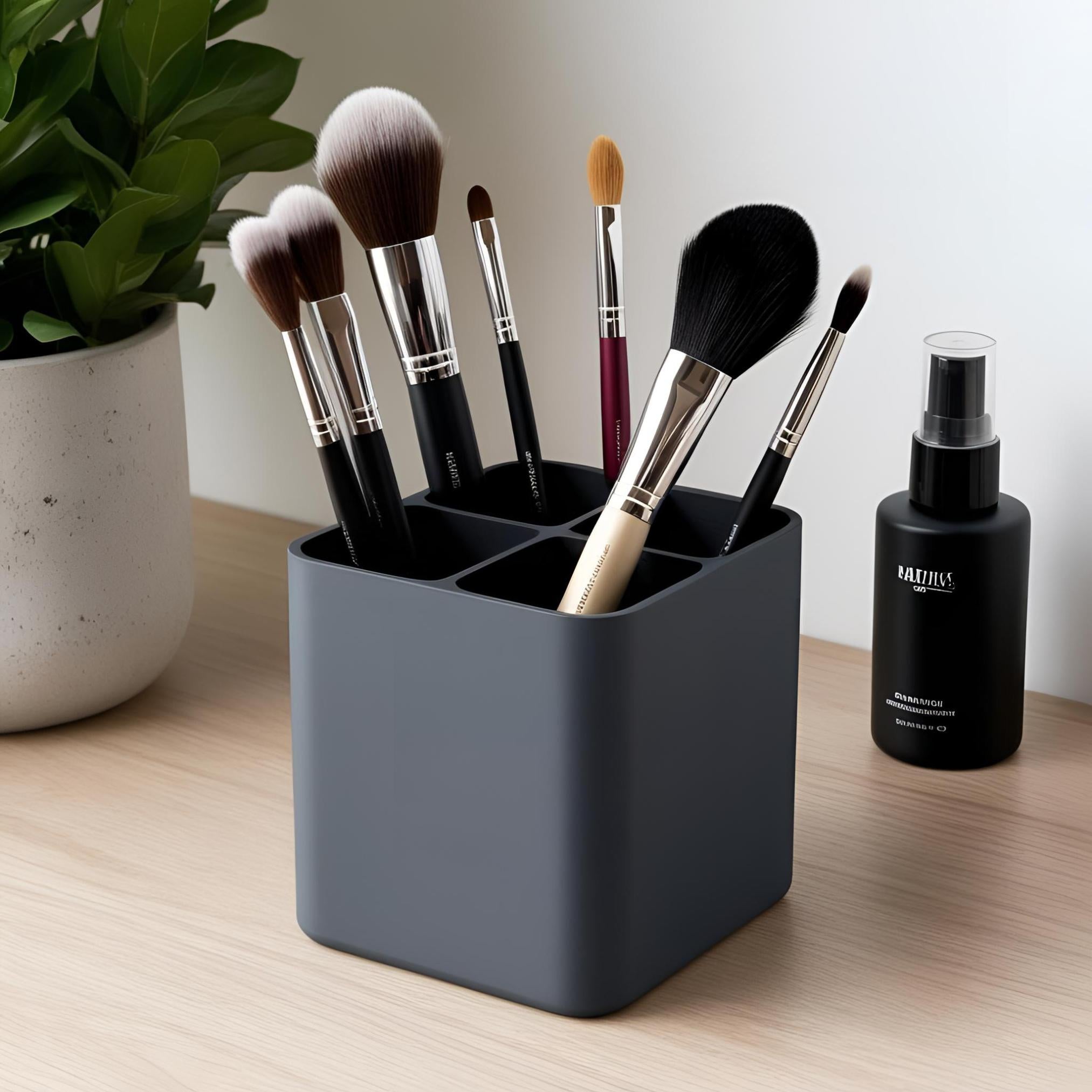 Modern 4-Compartment Makeup Brush Holder – Sleek, Stylish, and Super Versatile