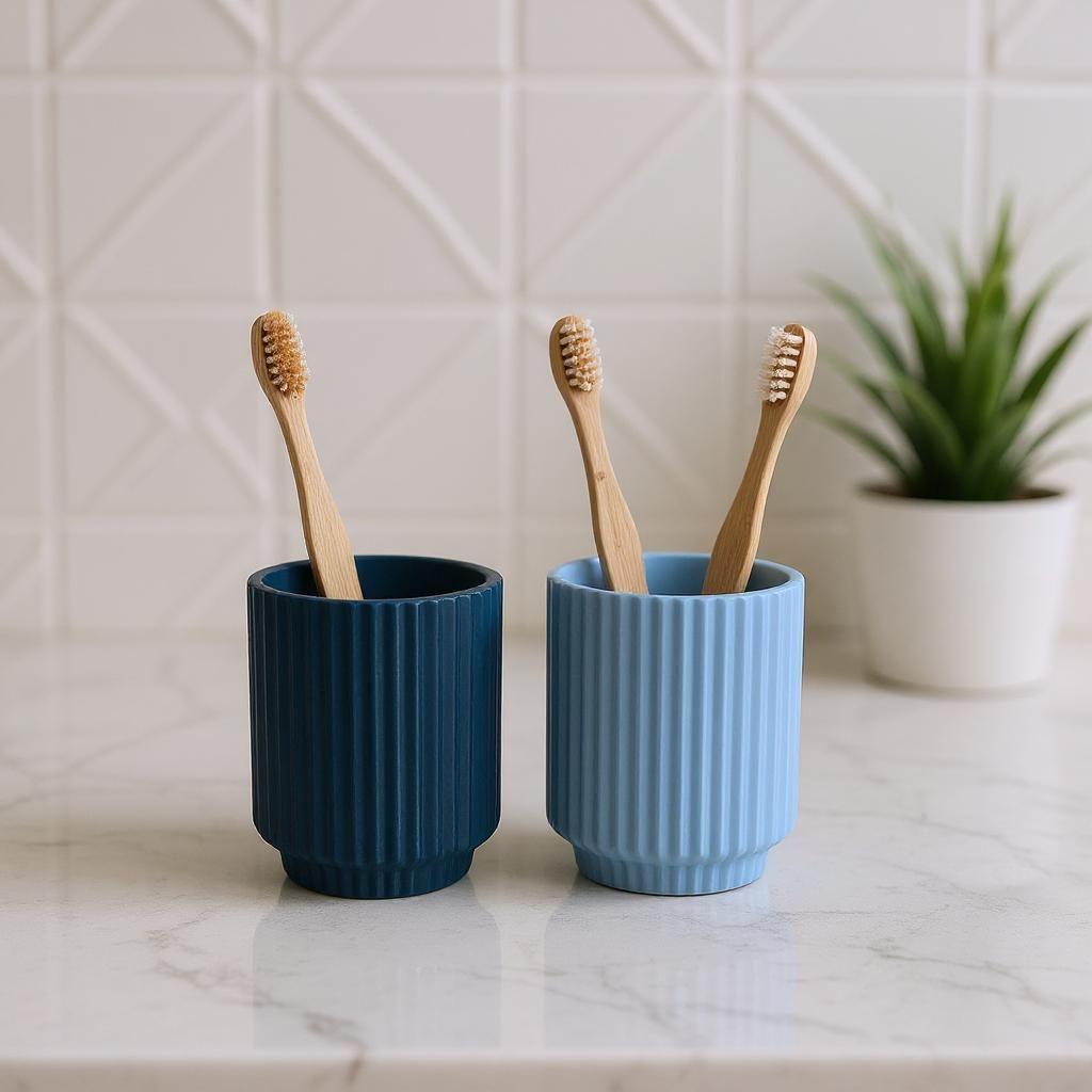 Ribbed Toothbrush Cups – Set of 2, Modern and Versatile
