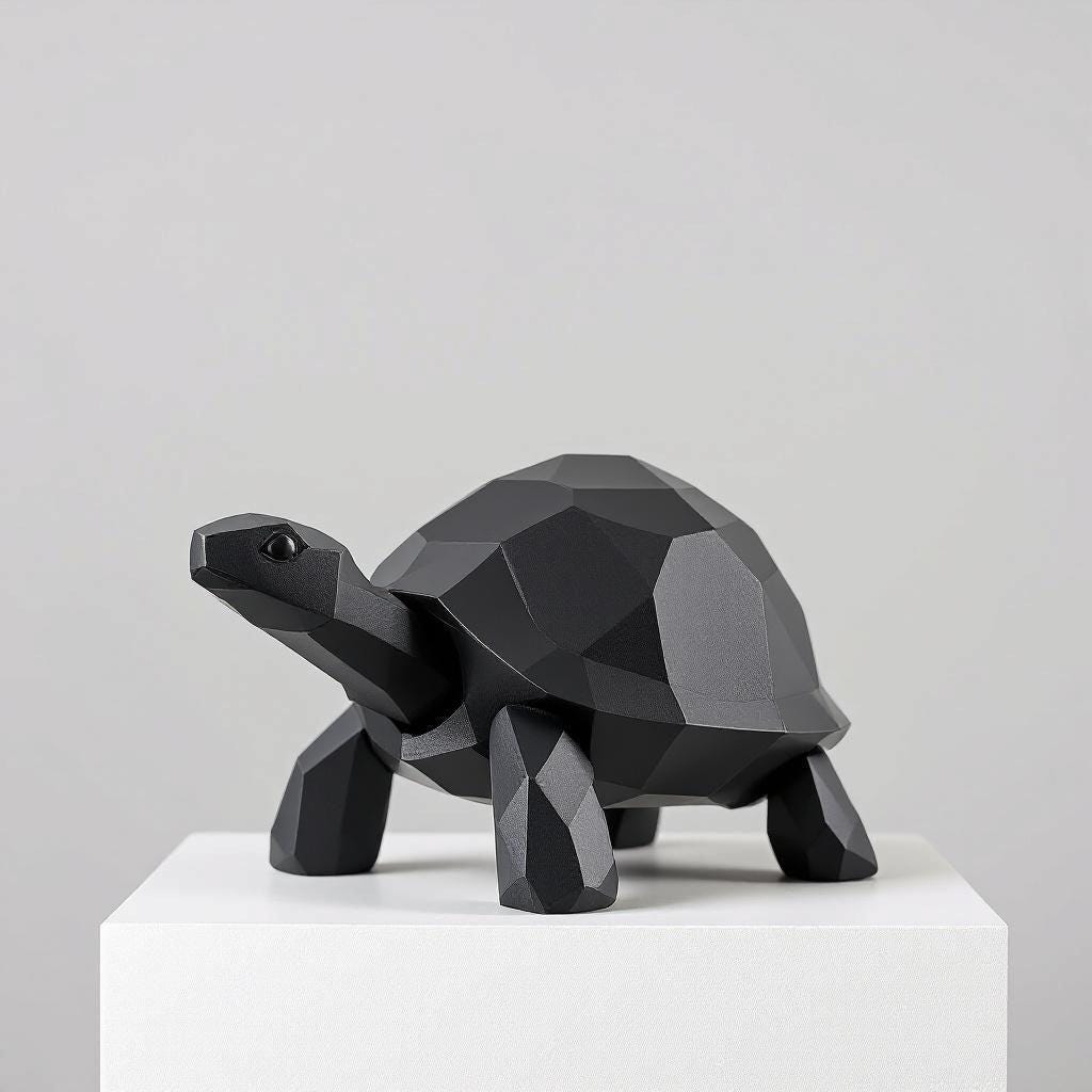 A modern low-poly walking turtle — minimalist design meets nature’s charm.