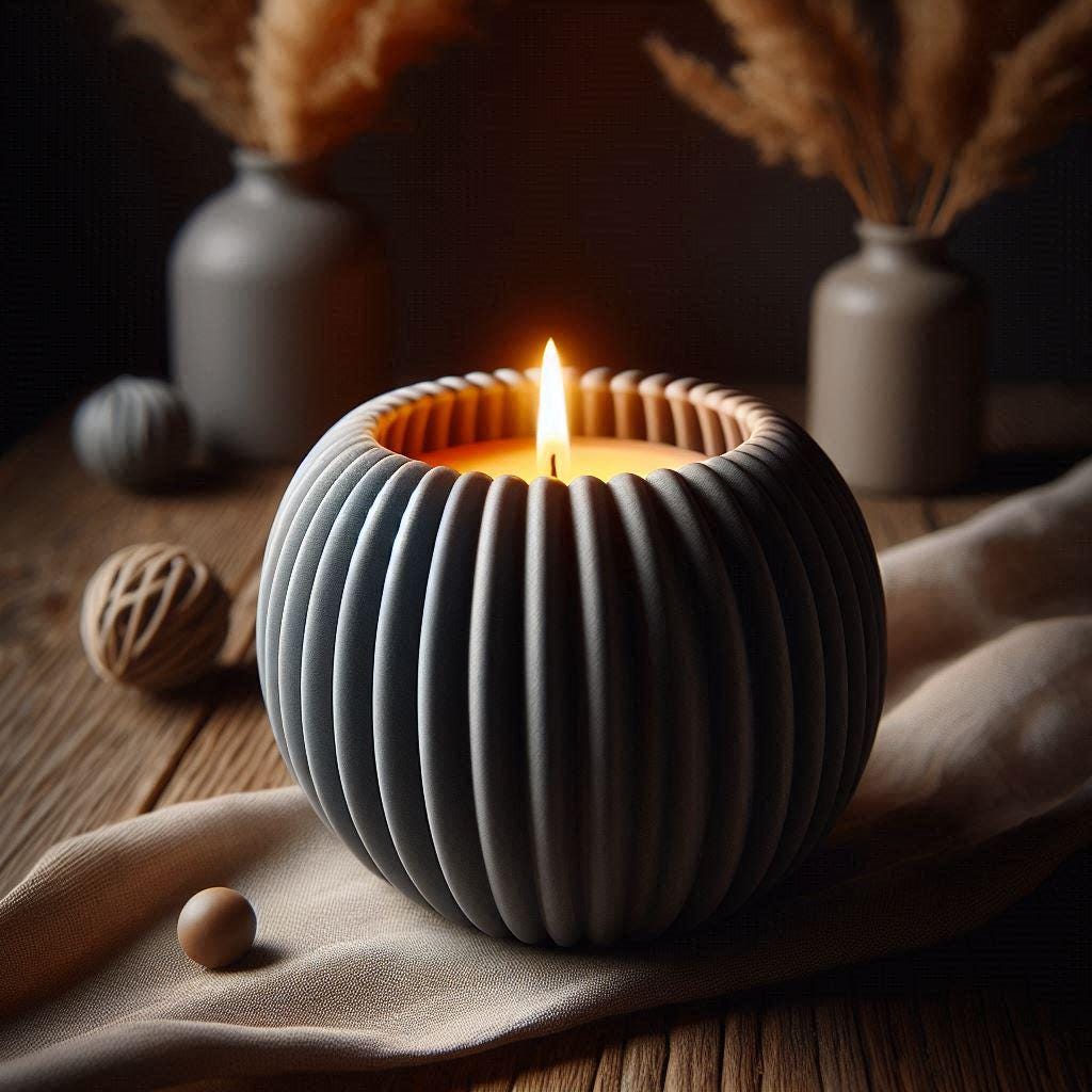 Modern Round Ribbed Candle, (LED) Tealight Holder Set