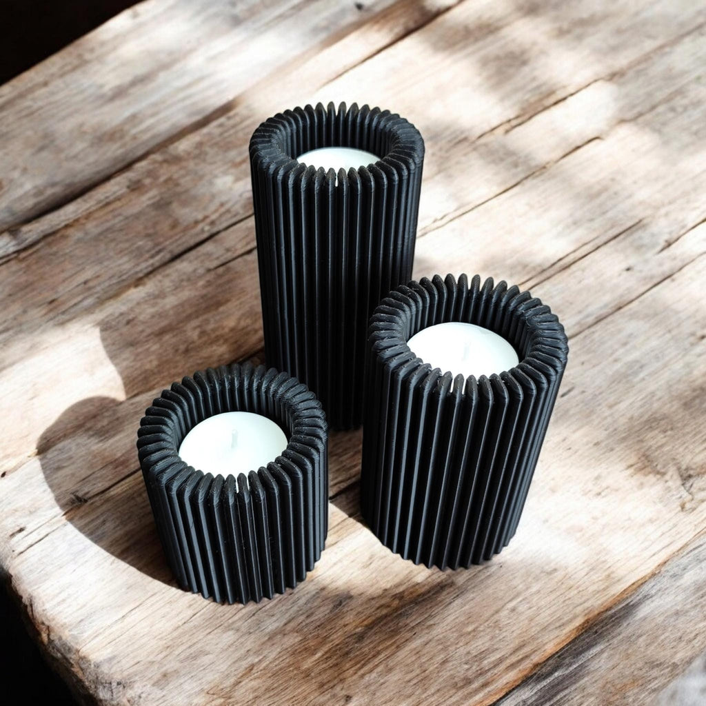 Ribbed Design Candle, Tealight Holder Set