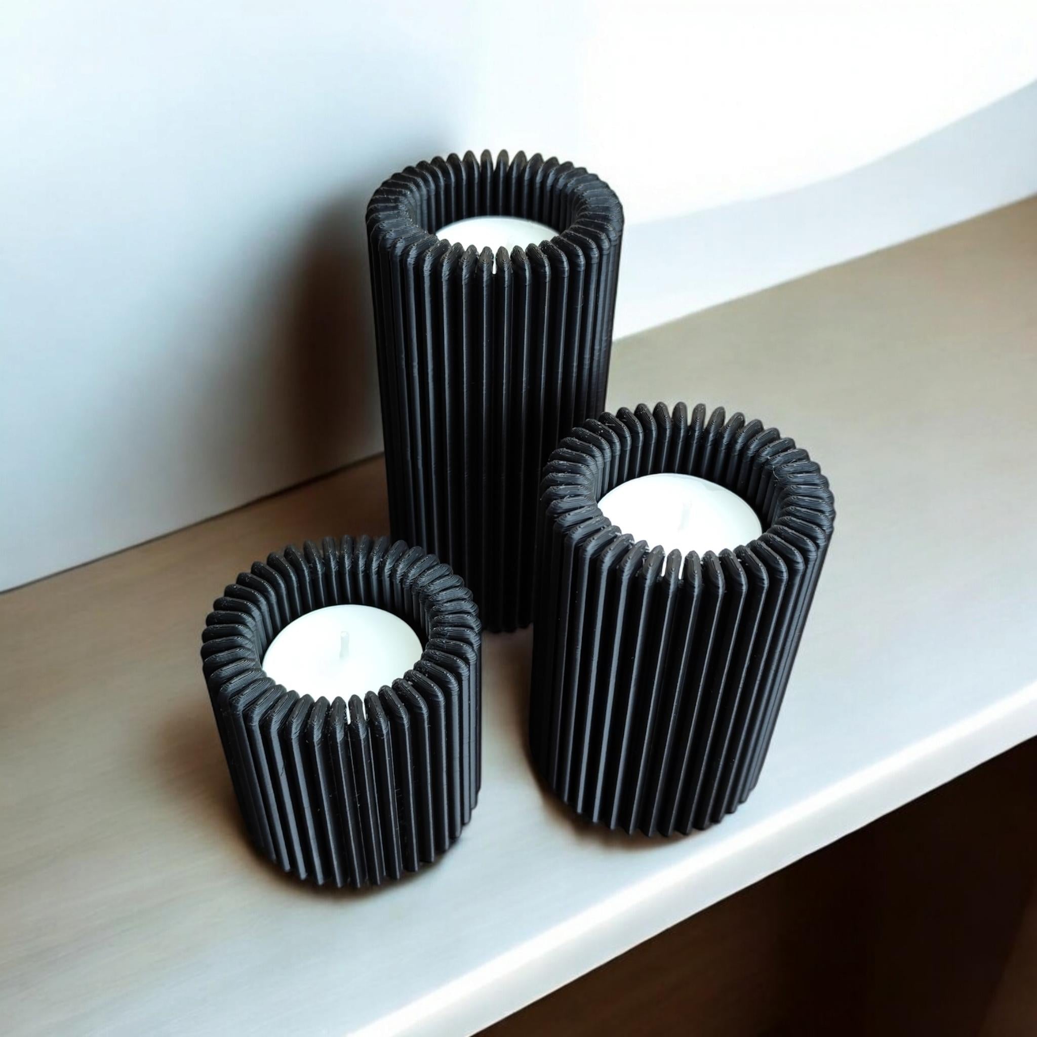 Ribbed Design Candle, Tealight Holder Set