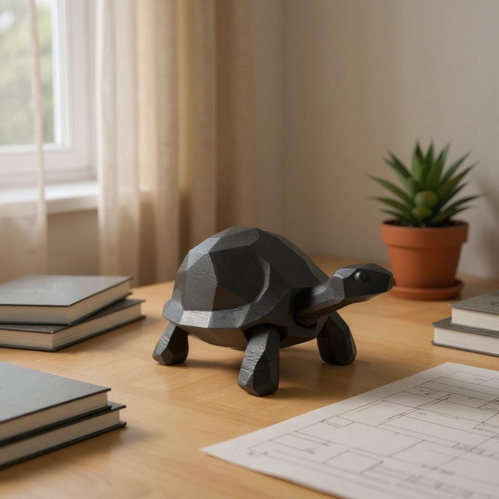 A modern low-poly walking turtle — minimalist design meets nature’s charm.