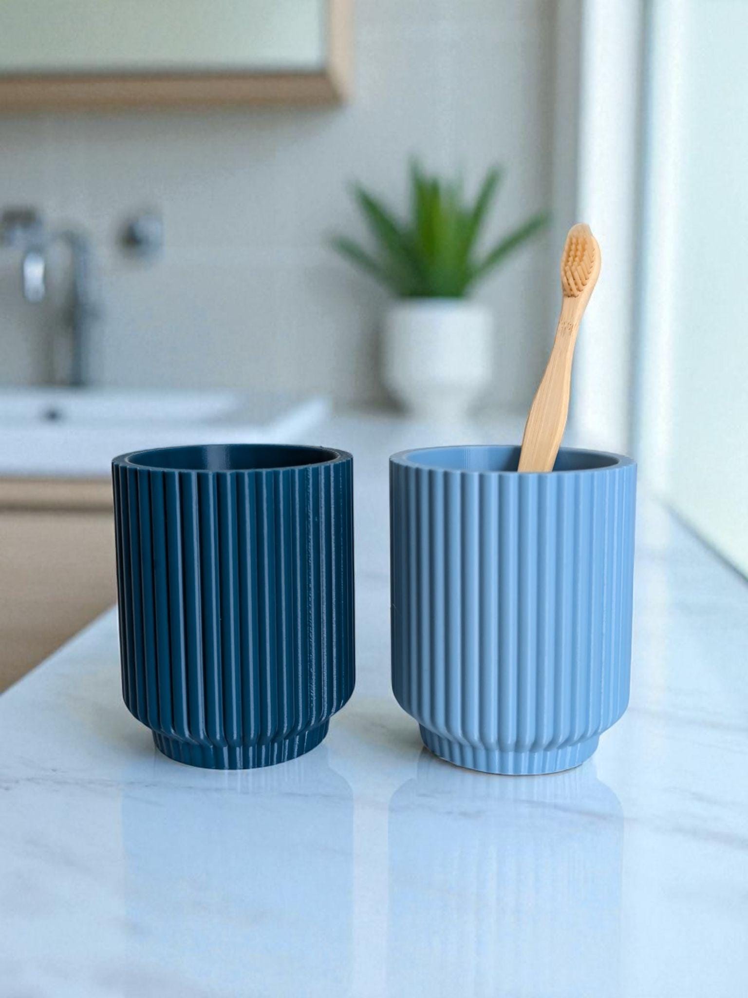 Ribbed Toothbrush Cups – Set of 2, Modern and Versatile