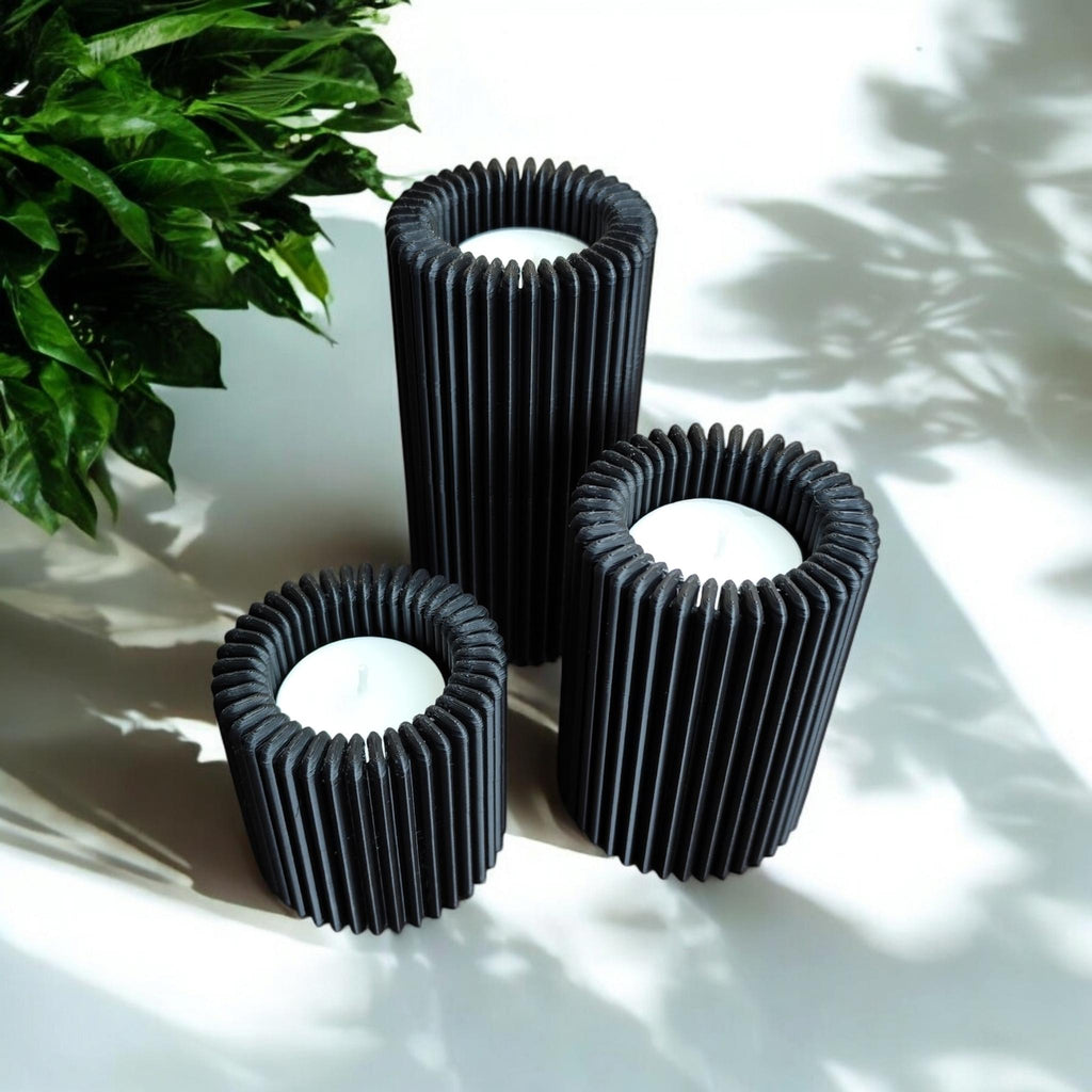 Ribbed Design Candle, Tealight Holder Set