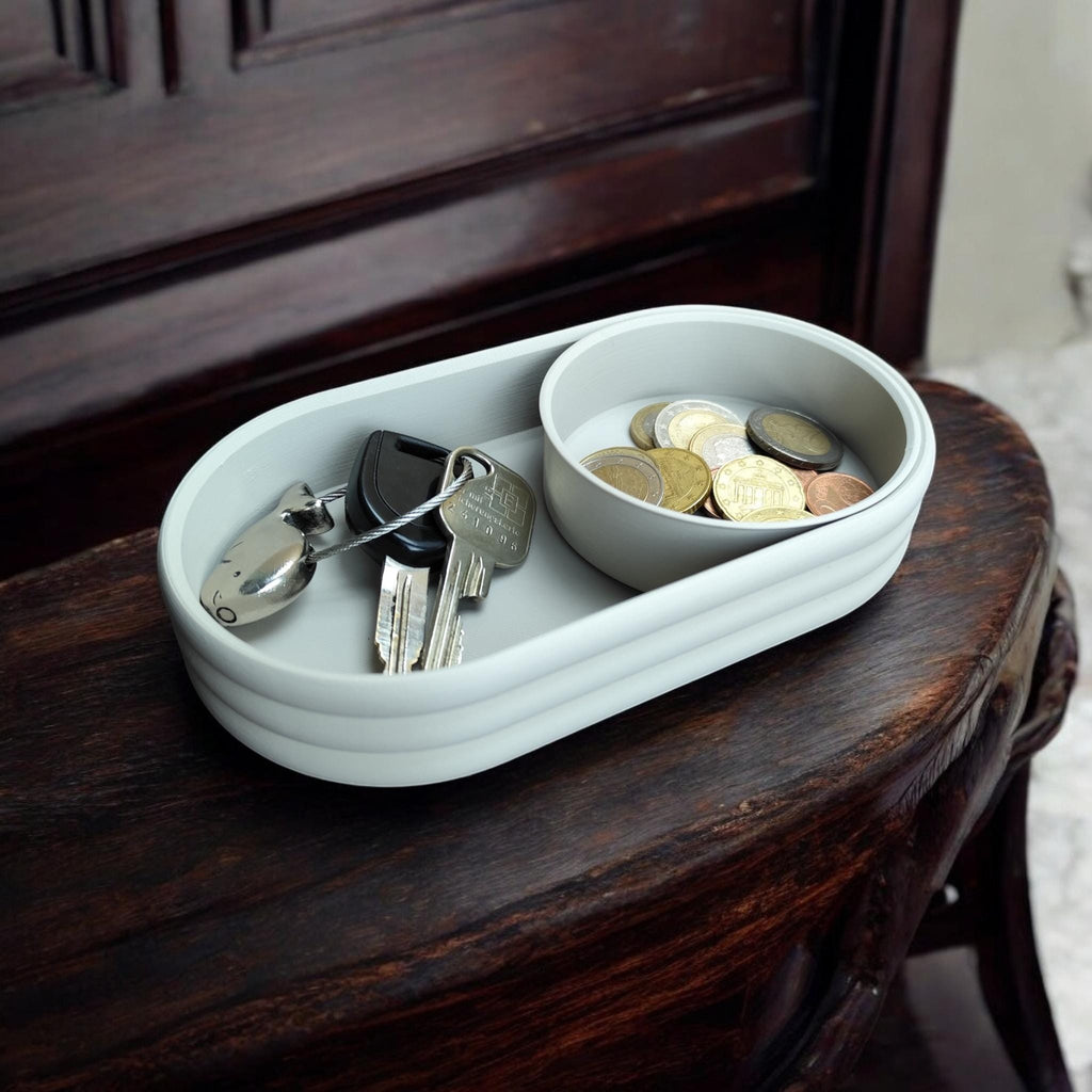 Modern Mid-Century Tray with Sliding Coin Bowl – Retro Elegance Meets Everyday Function