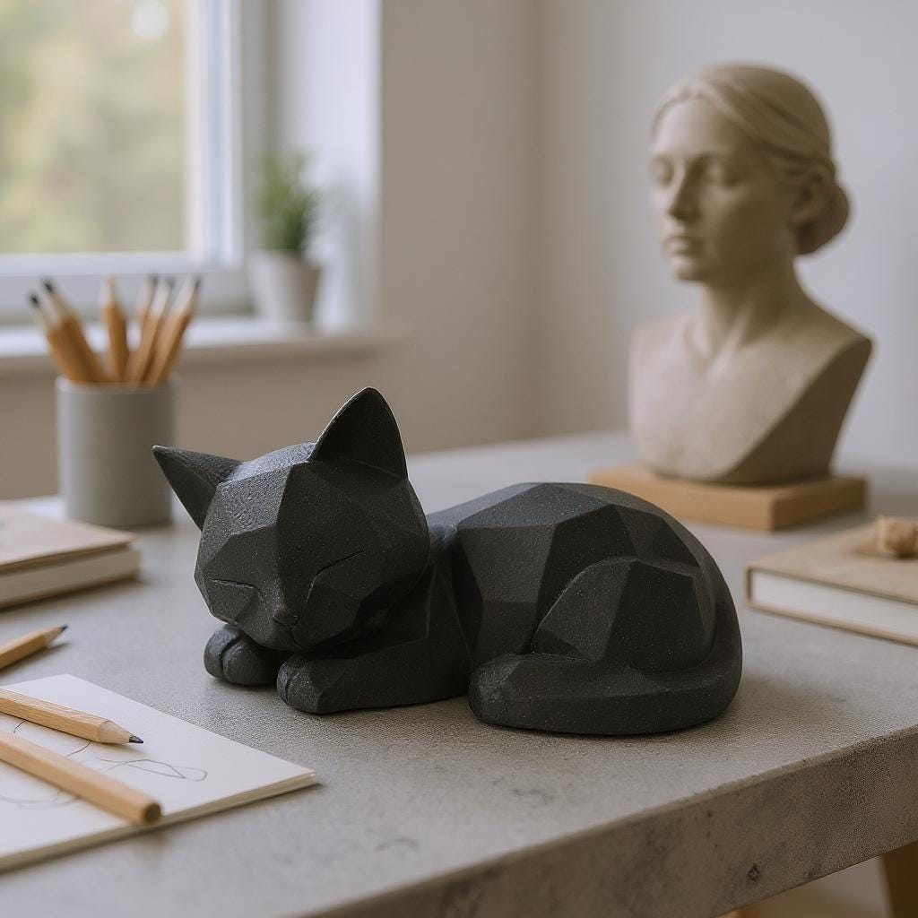 Modern Low Poly Kitten Sculpture: 3D Printed Sleeping Cat