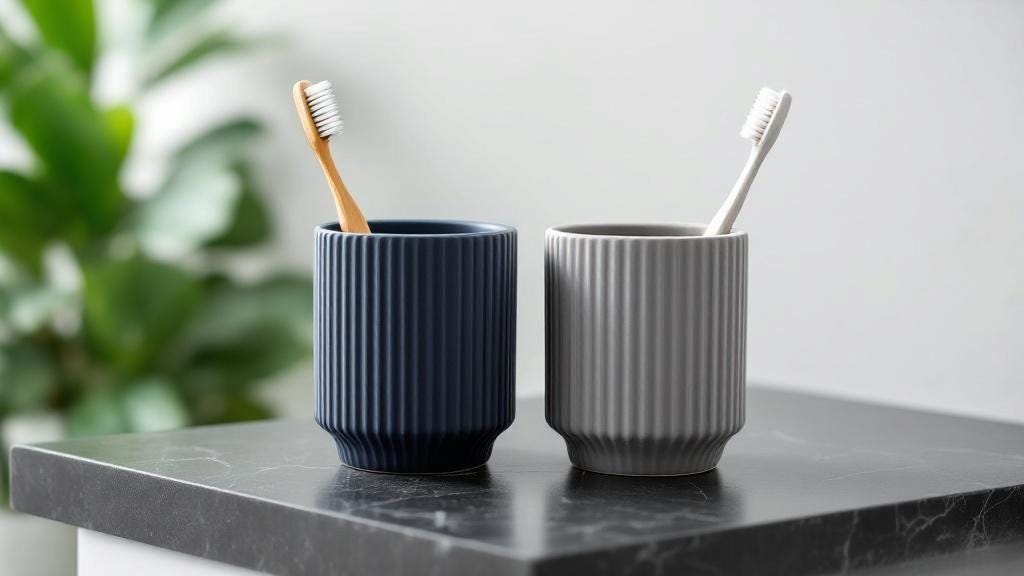 Ribbed Toothbrush Cups – Set of 2, Modern and Versatile