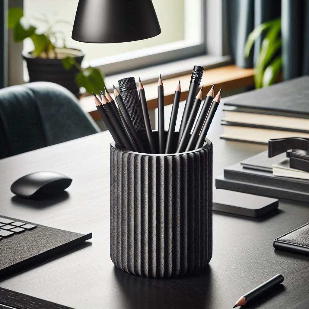 Ribbed pen, brush,  plant holder with fine surface structure