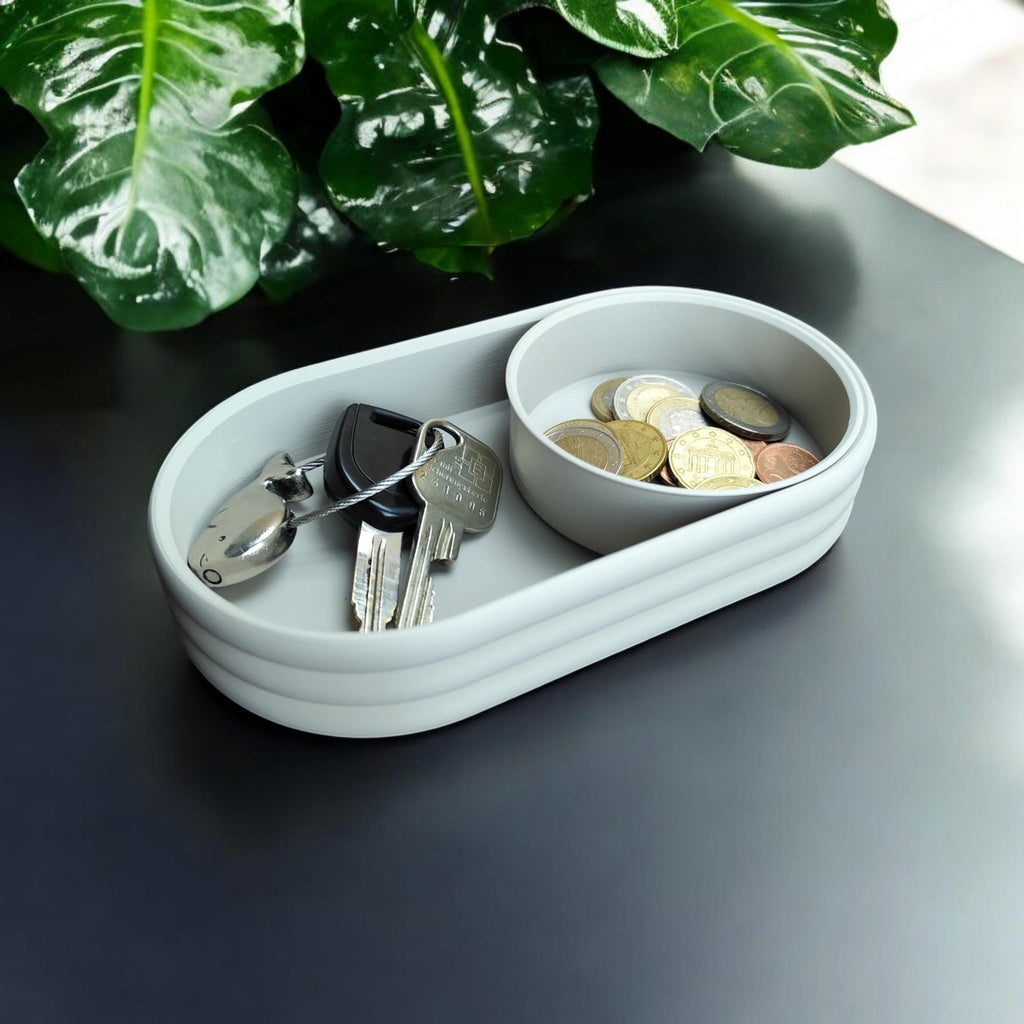Modern Mid-Century Tray with Sliding Coin Bowl – Retro Elegance Meets Everyday Function