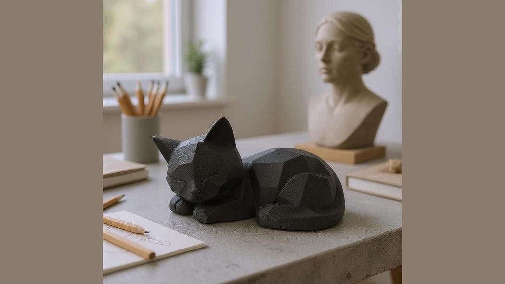 Modern Low Poly Kitten Sculpture: 3D Printed Sleeping Cat