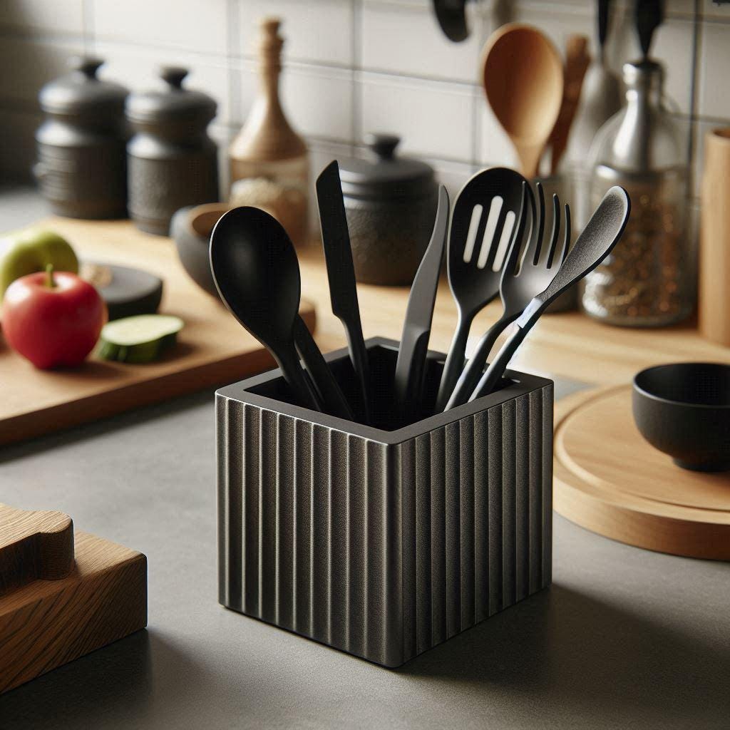 Kitchen Utensil Holder – “Just a Square” with Modern Ribbed Style