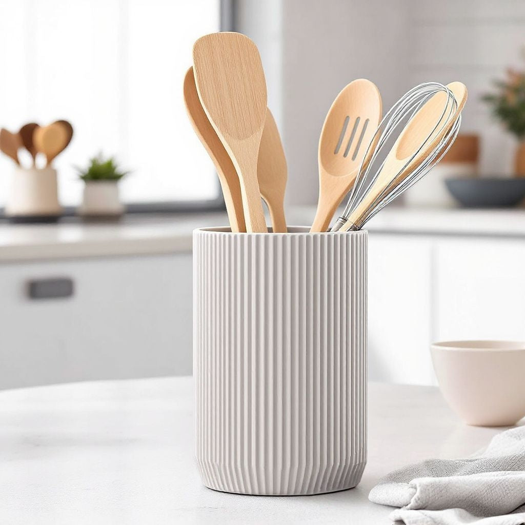 Modern Ribbed Kitchen Utensil Holder – Elegant Home Décor Accent