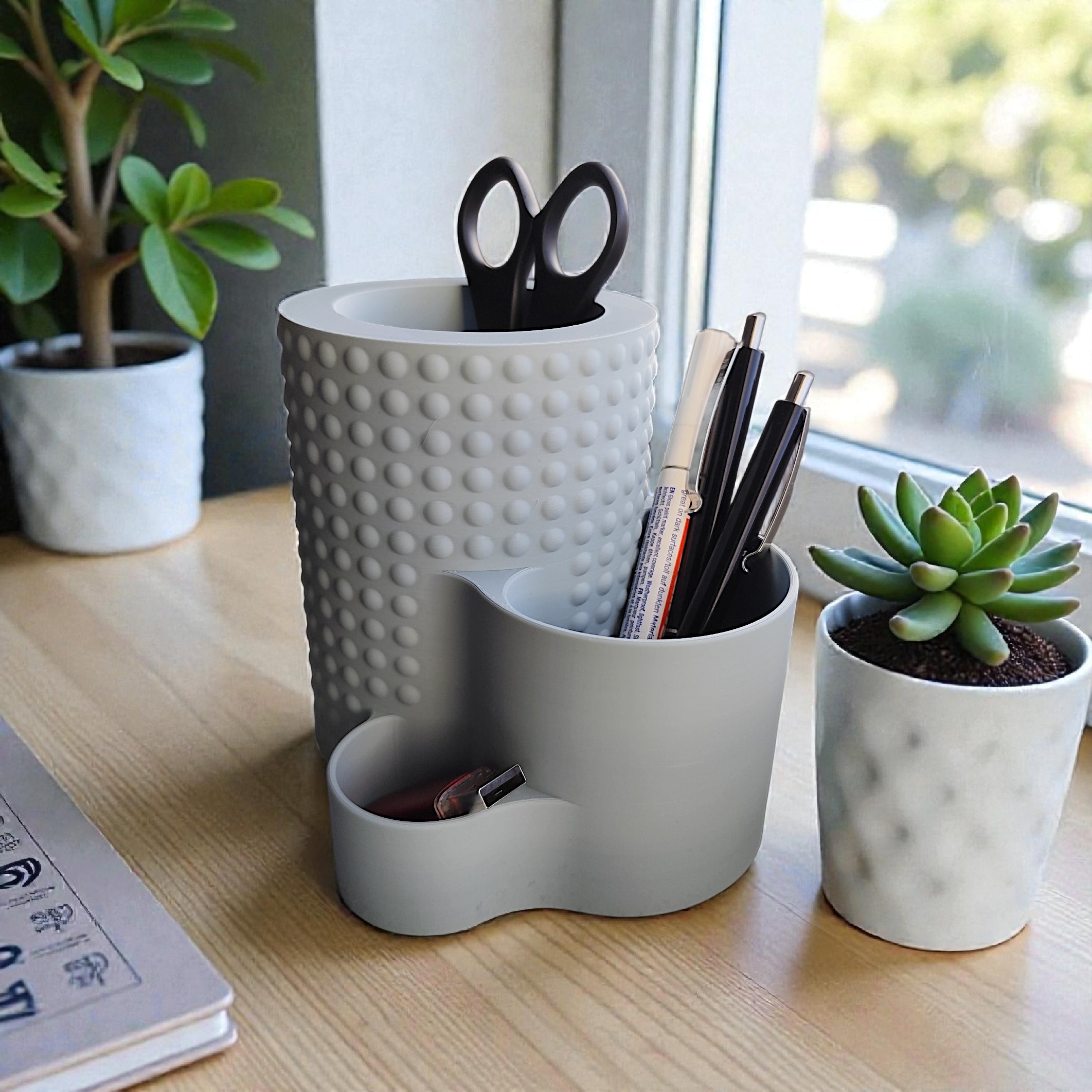 Modern Dotted Desk Organiser – Minimalist Office Storage with Decorative Detail – Pen Holder & Workspace Tidy UK