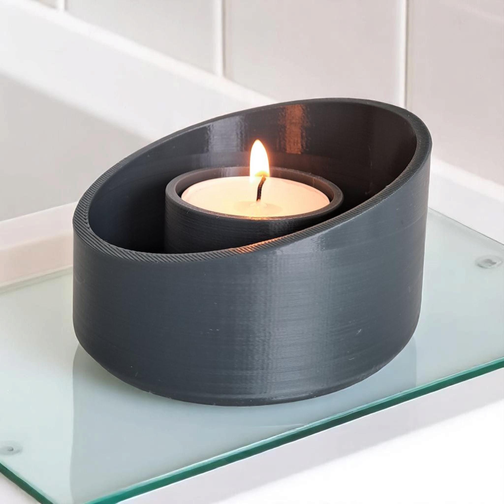 Modern Bevelled Tealight Candle Holder Set of Two