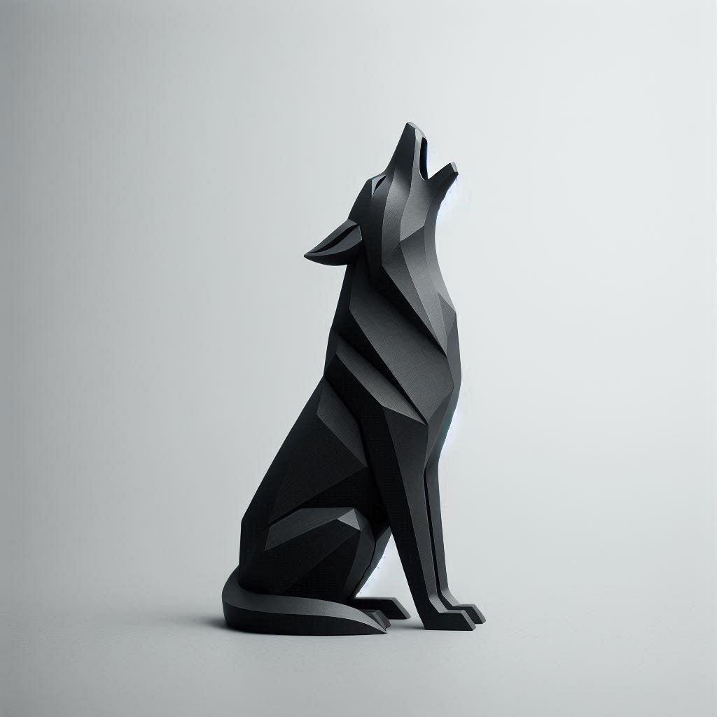 Modern Minimalist Low Poly Wolf, Sitting