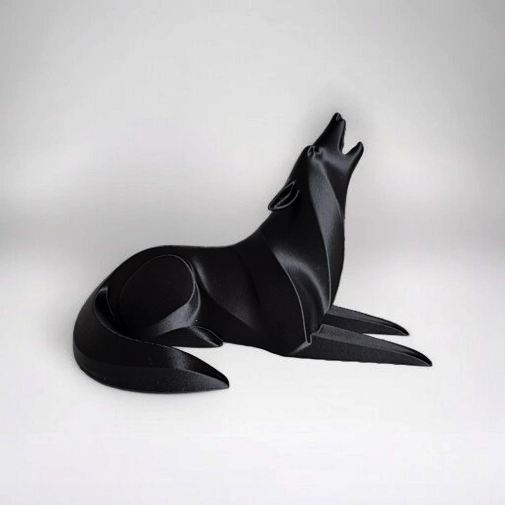 Modern Minimalist Low Poly Wolf, lying down