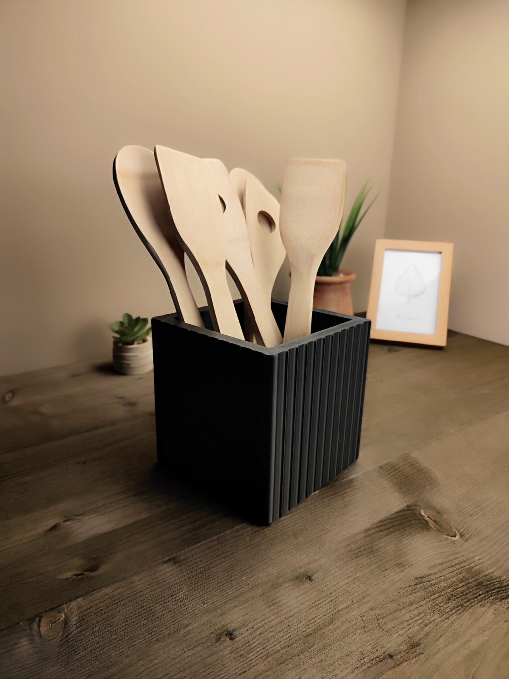 Kitchen Utensil Holder – “Just a Square” with Modern Ribbed Style