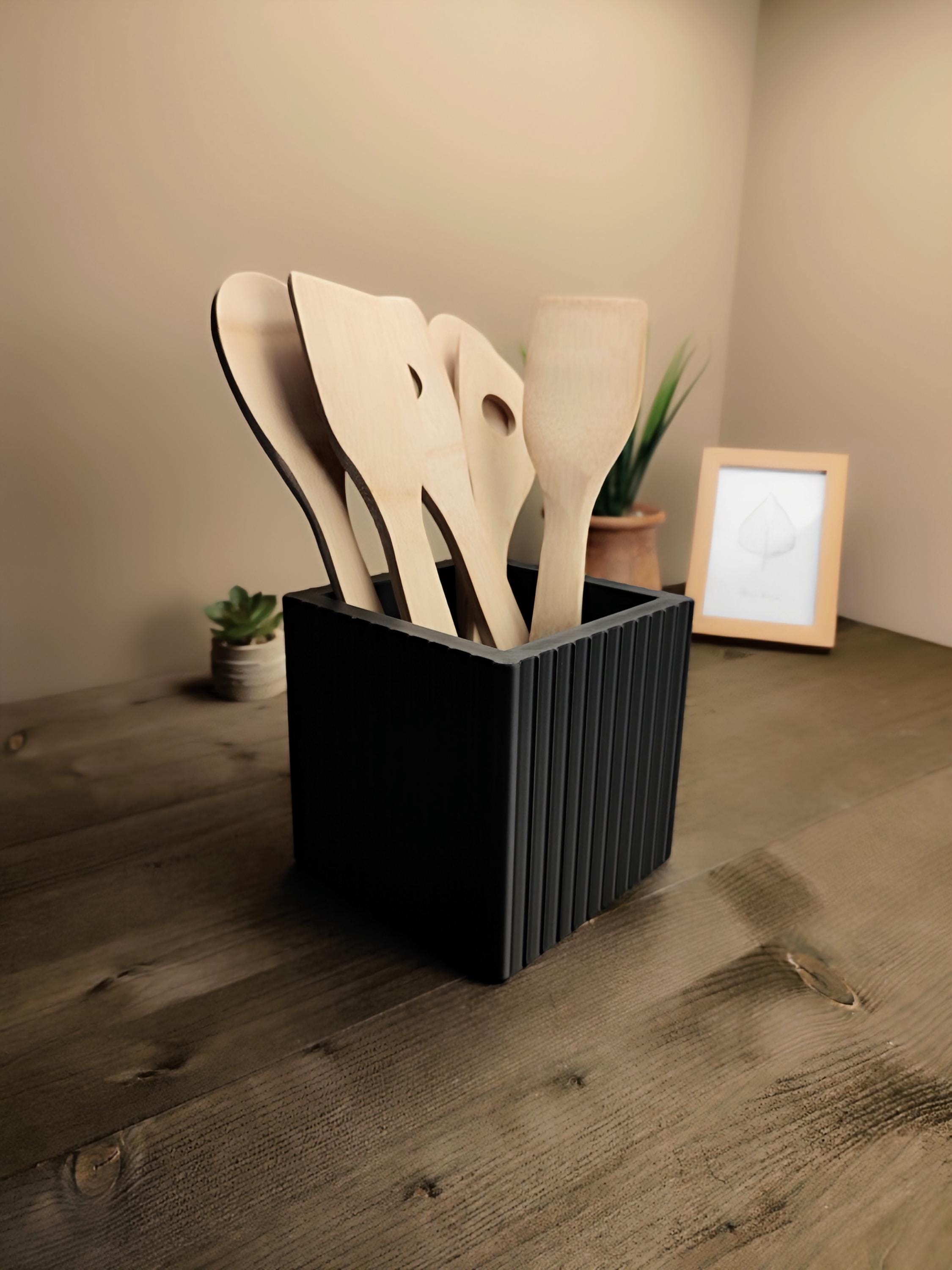 Kitchen Utensil Holder – “Just a Square” with Modern Ribbed Style