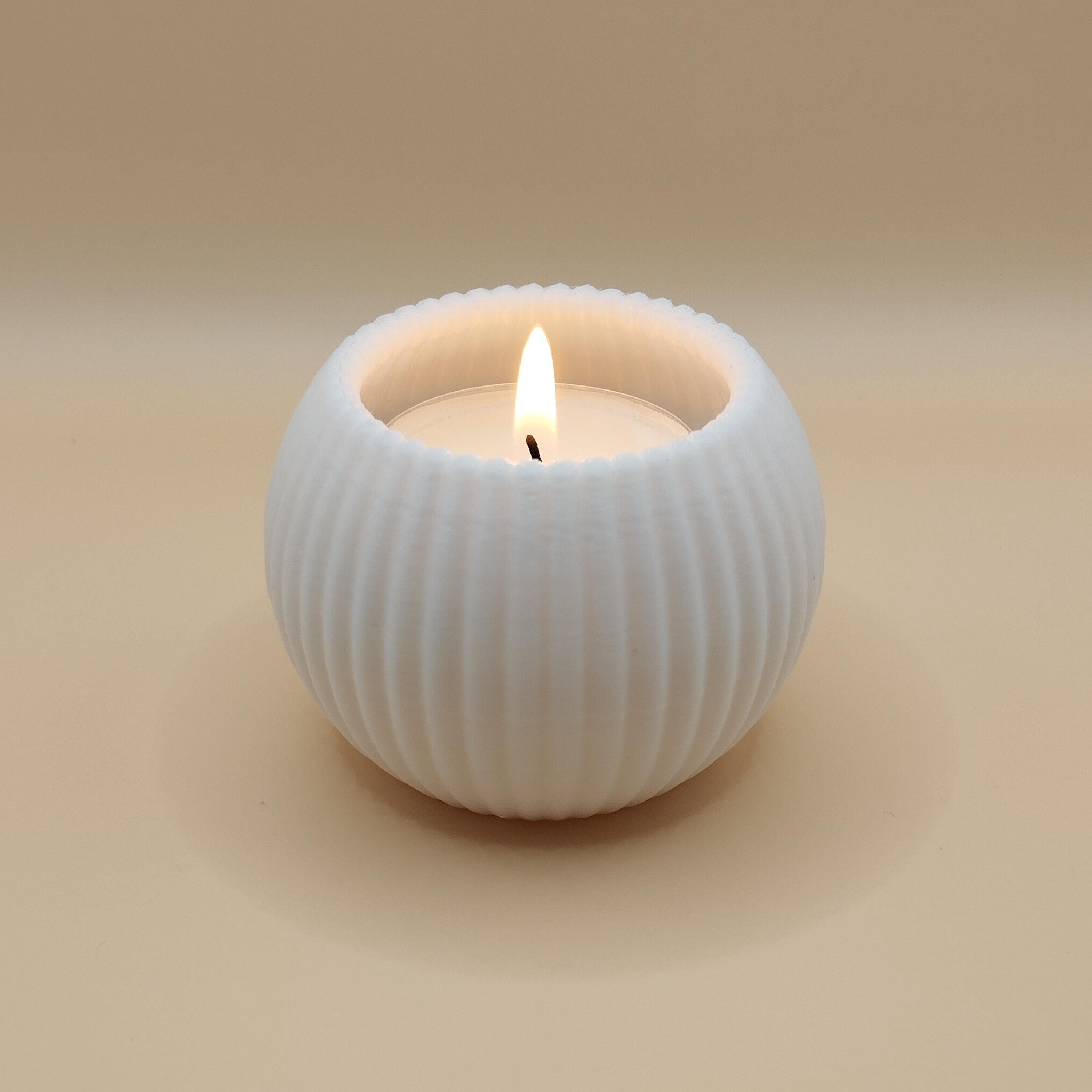 Modern Round Ribbed Candle, (LED) Tealight Holder Set