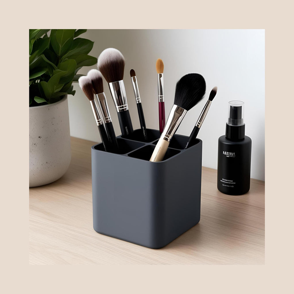 Modern 4-Compartment Makeup Brush Holder – Sleek, Stylish, and Super Versatile