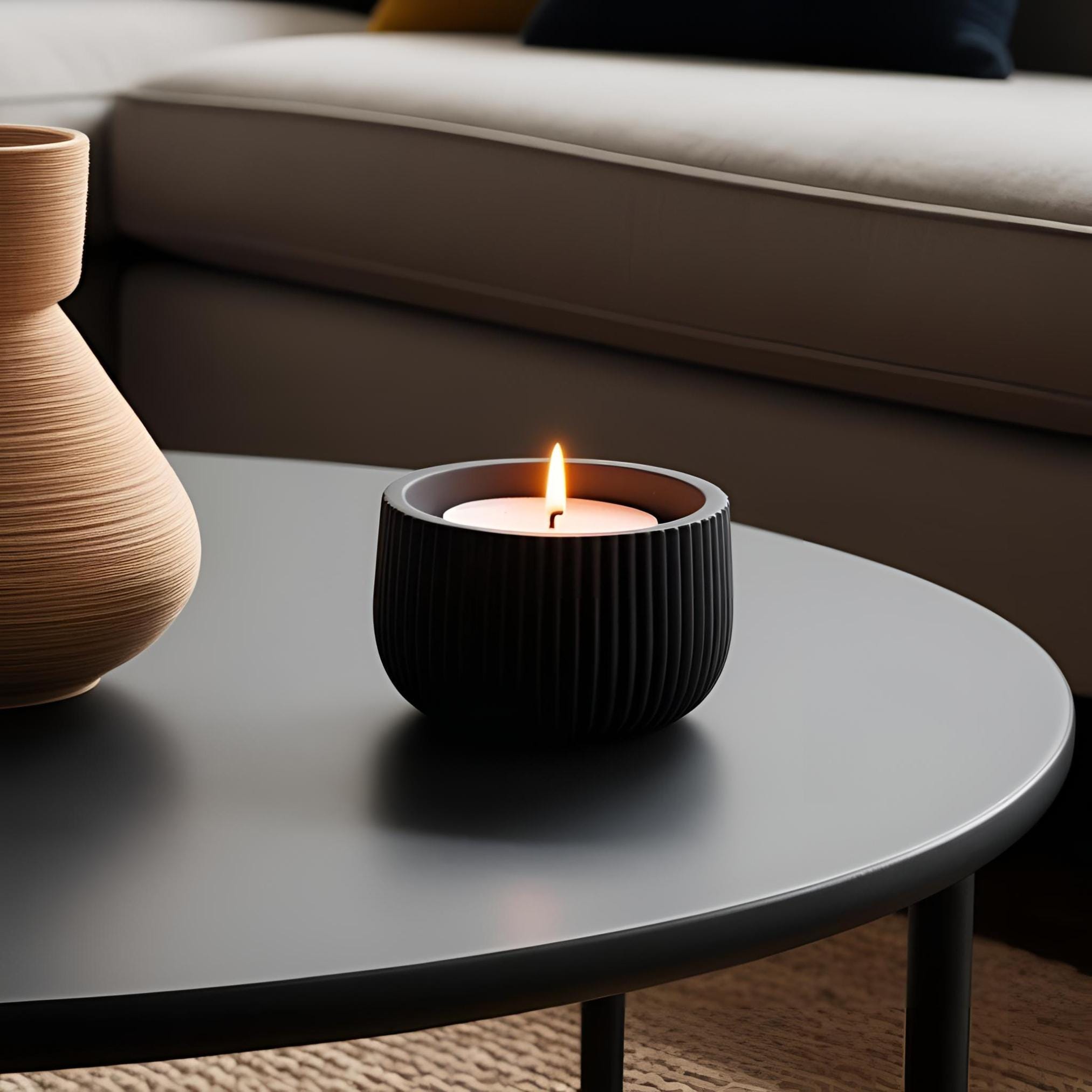 Modern Ribbed Tealight Candle Holder Set of Two