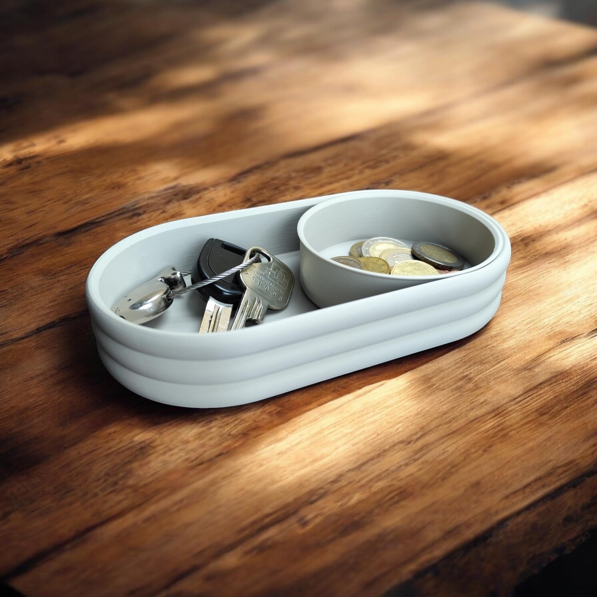Modern Mid-Century Tray with Sliding Coin Bowl – Retro Elegance Meets Everyday Function