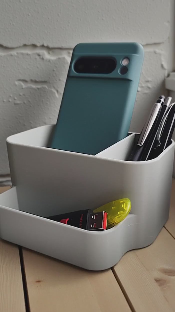 Modern Curved Desk Organiser – Minimalist Office Storage for Phone, Pens & Business Cards – Stylish Desktop Tidy UK